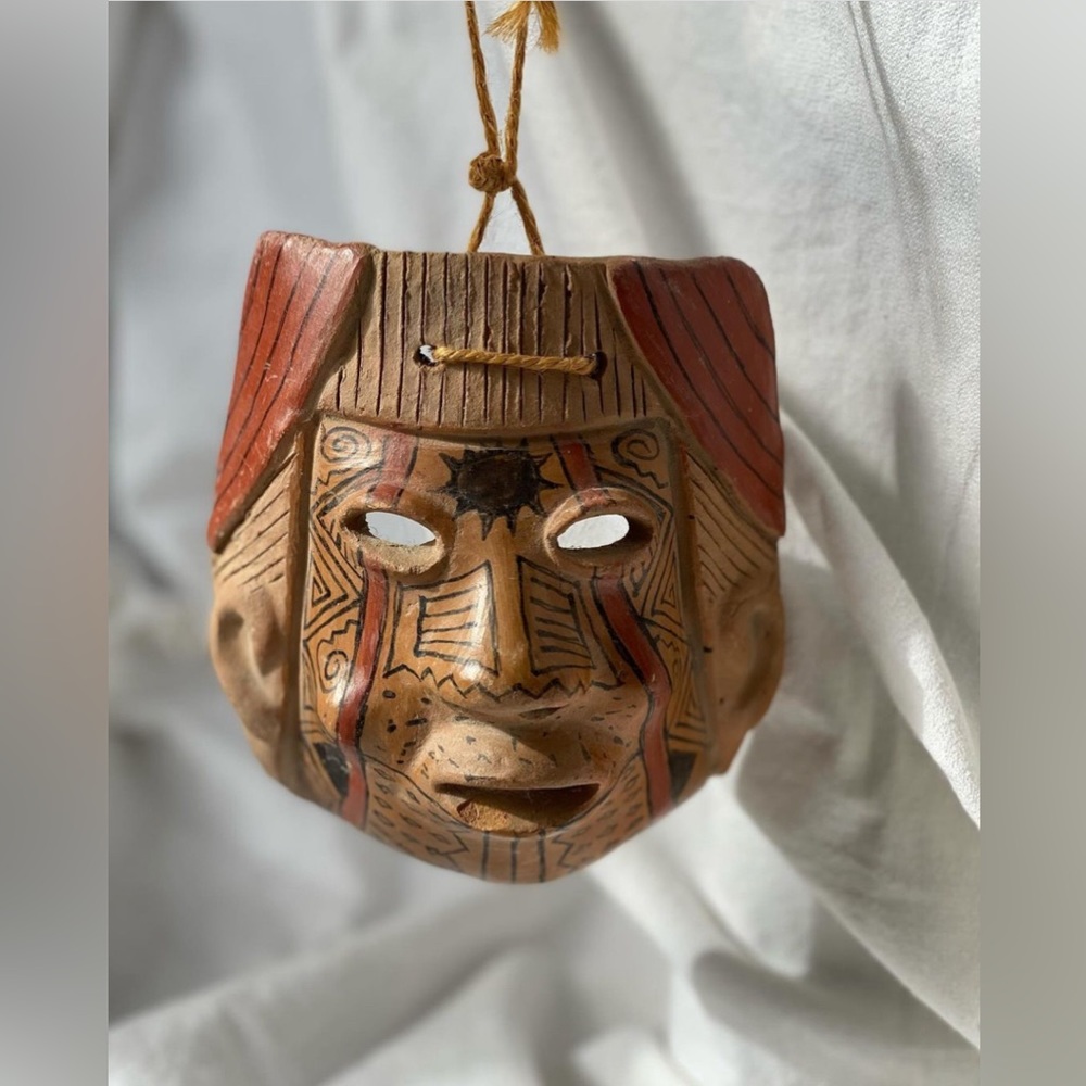 Vintage Clay Mask 
Possibly from Quito, Ecuador
6” tall, 5.25” wide